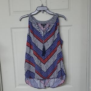 Banana Republic Tassle Halter Top Blue/Red/White Chevron Pattern Rayon Size XL